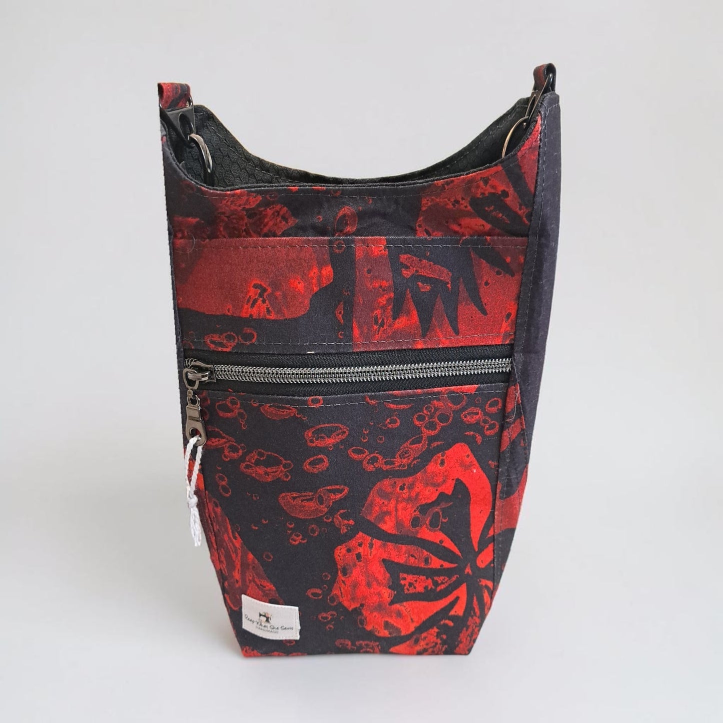 Water Bottle Bag Red Black Hibiscus