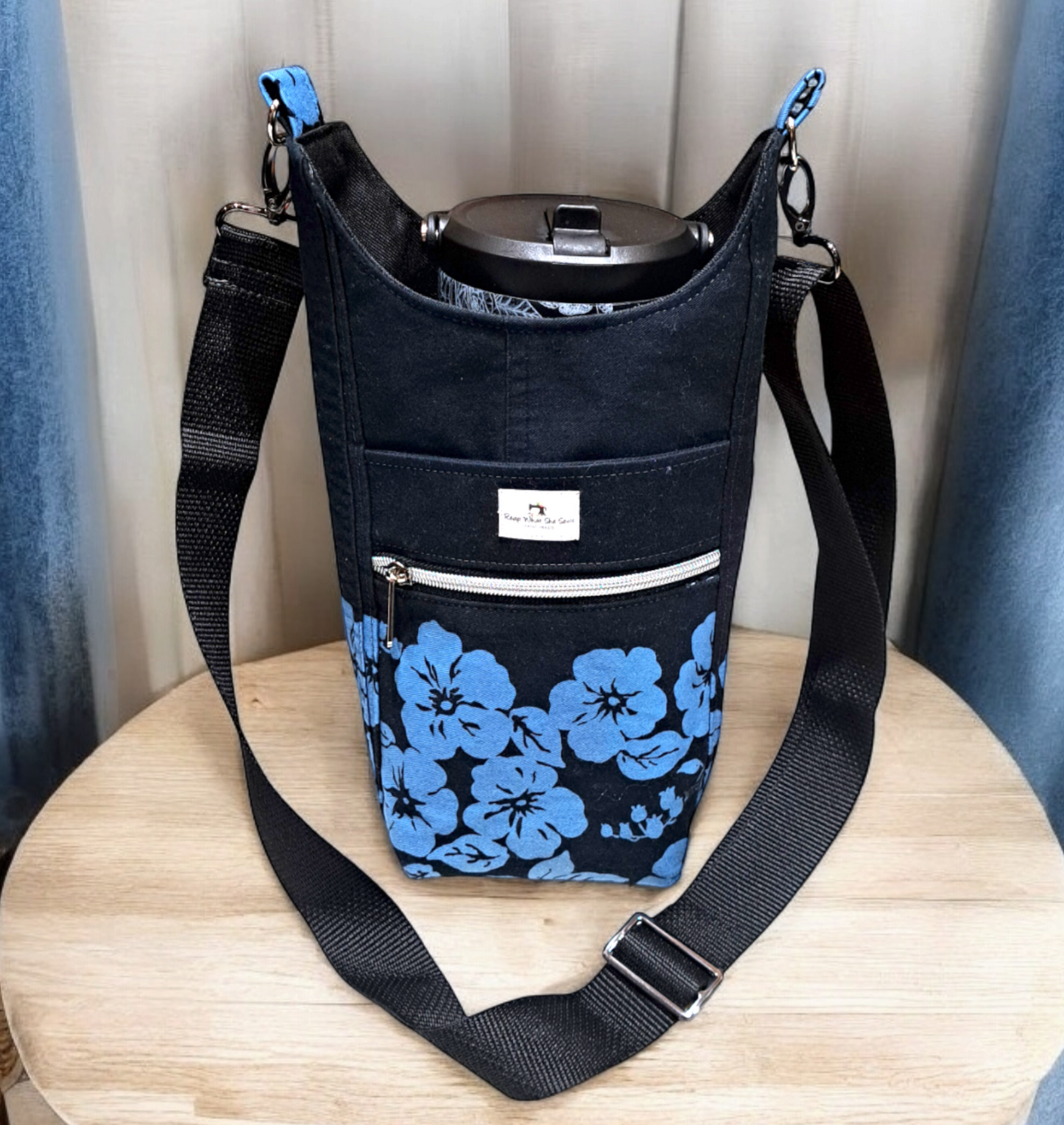 Blue Hibiscus water bottle bag