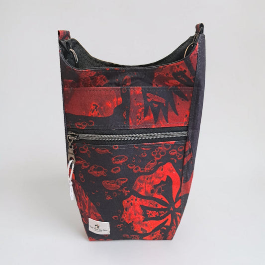 Water Bottle Bag Red Black Hibiscus