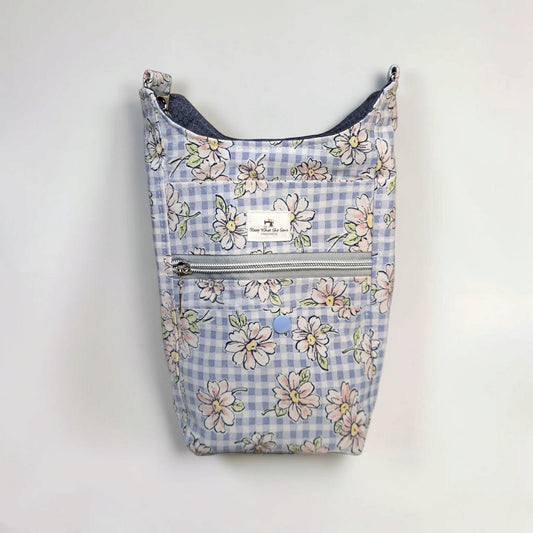 Water Bottle Blue Gingham & Pink Flowers