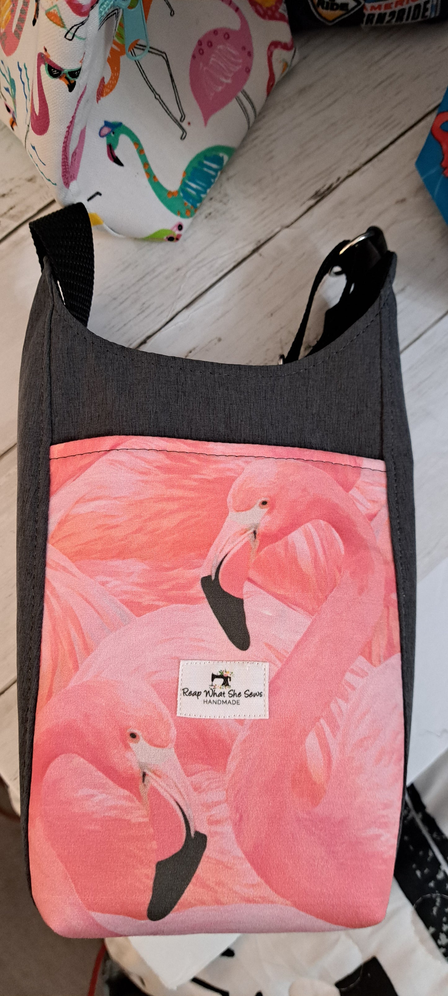 SMALL pink and gray Flamingo H20 Tumbler Bag