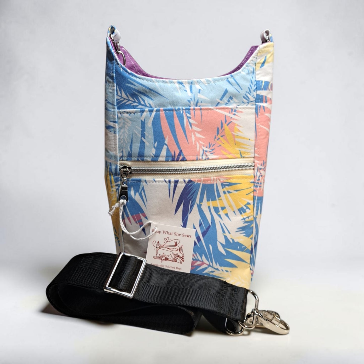 Water Bottle Bag White Blue Yellow Pink Palm Fronds